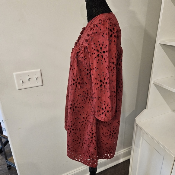 Zara Trafaluc Eyelet  Dress Size XS Burgundy - Picture 8 of 9